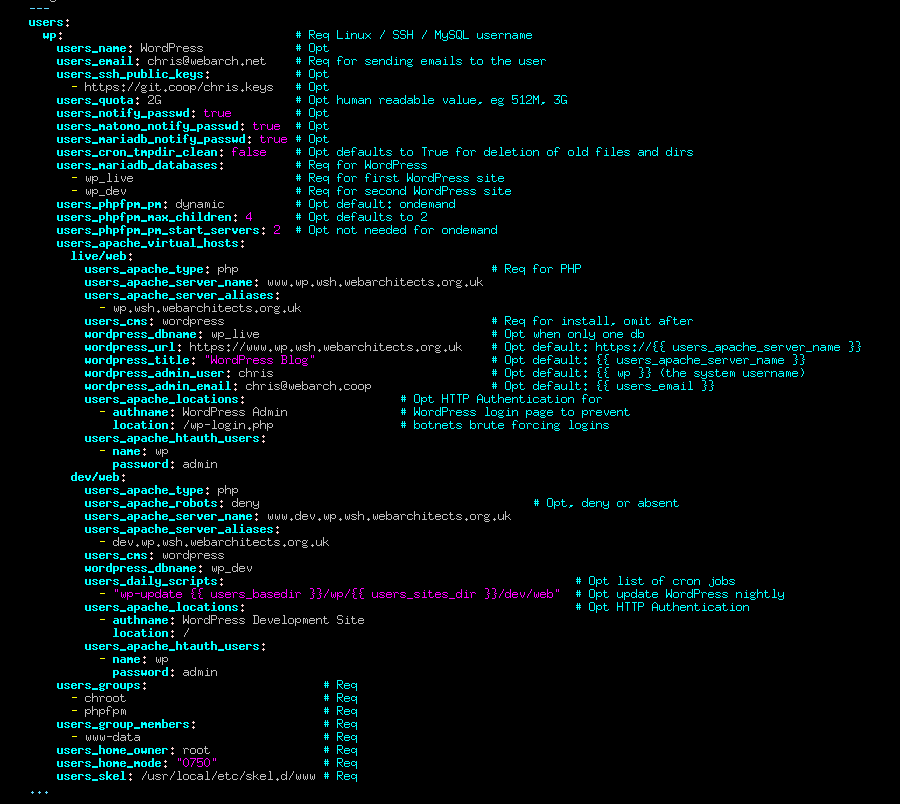 YAML dictionary for account configuration